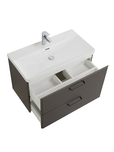 BelBagno Тумба с раковиной Due 80 подвесная Оружейная сталь ручки Матовый тёмный никель – фотография-10